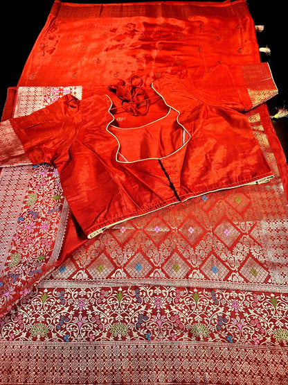 Banarasi Semi Silk Saree USA | Party Wear Wedding Silk Saree with Blouse  | Stitched Blouse | Ready to wear.