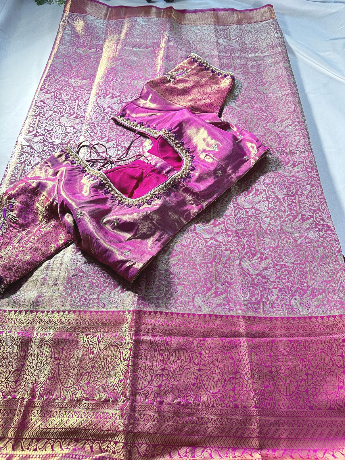 Premium Kanjivaram Semi  Silk Saree | Maggam Work Blouse Ready to wear