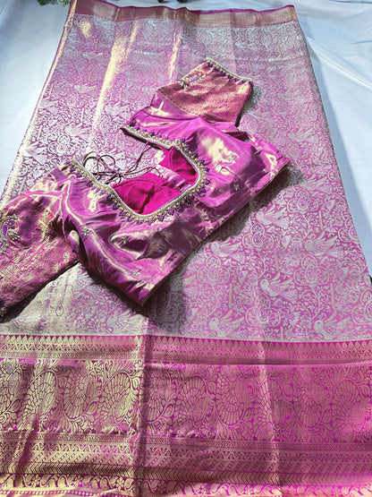 Premium Kanjivaram Semi  Silk Saree | Maggam Work Blouse Ready to wear
