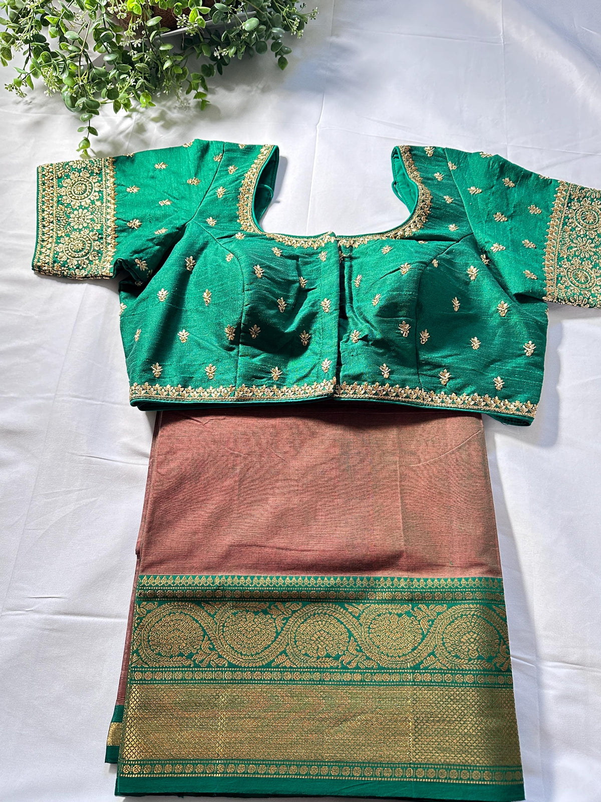 Handloom Chettinad Cotton Gift Saree with Kanchi Border, Running Blouse Plus Stitched Blouse | Shipping from USA