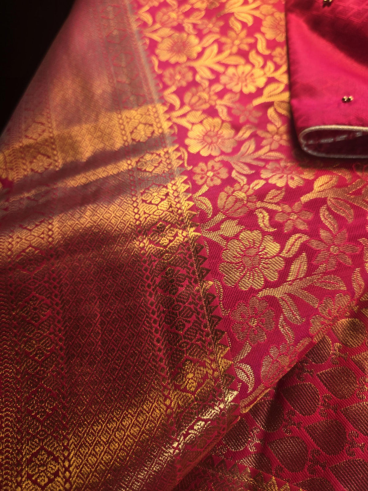 Premium Kanchivaram Semi Silk Saree with Maggam Work Blouse, Ready-to-wear, Shipping from USA