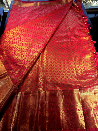 Premium Kanchivaram Semi Silk Saree with Maggam Work Blouse, Ready-to-wear, Shipping from USA