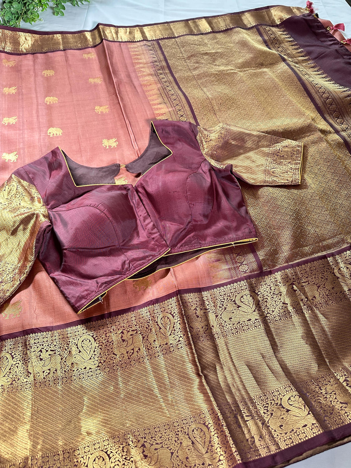 Handloom Kanjivaram Silk Saree with Stitched Blouse, Shipping from USA, Partywear Saree Ready to wear