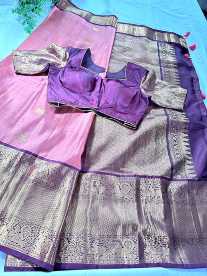 Handloom Kanjivaram Silk Saree with Stitched Blouse, Shipping from USA, Partywear Saree Ready to wear