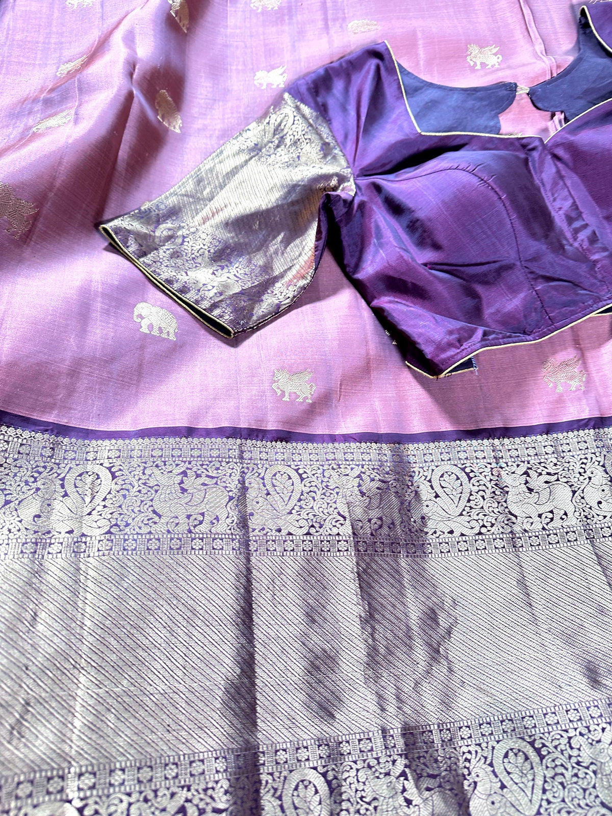 Handloom Kanjivaram Silk Saree with Stitched Blouse, Shipping from USA, Partywear Saree Ready to wear
