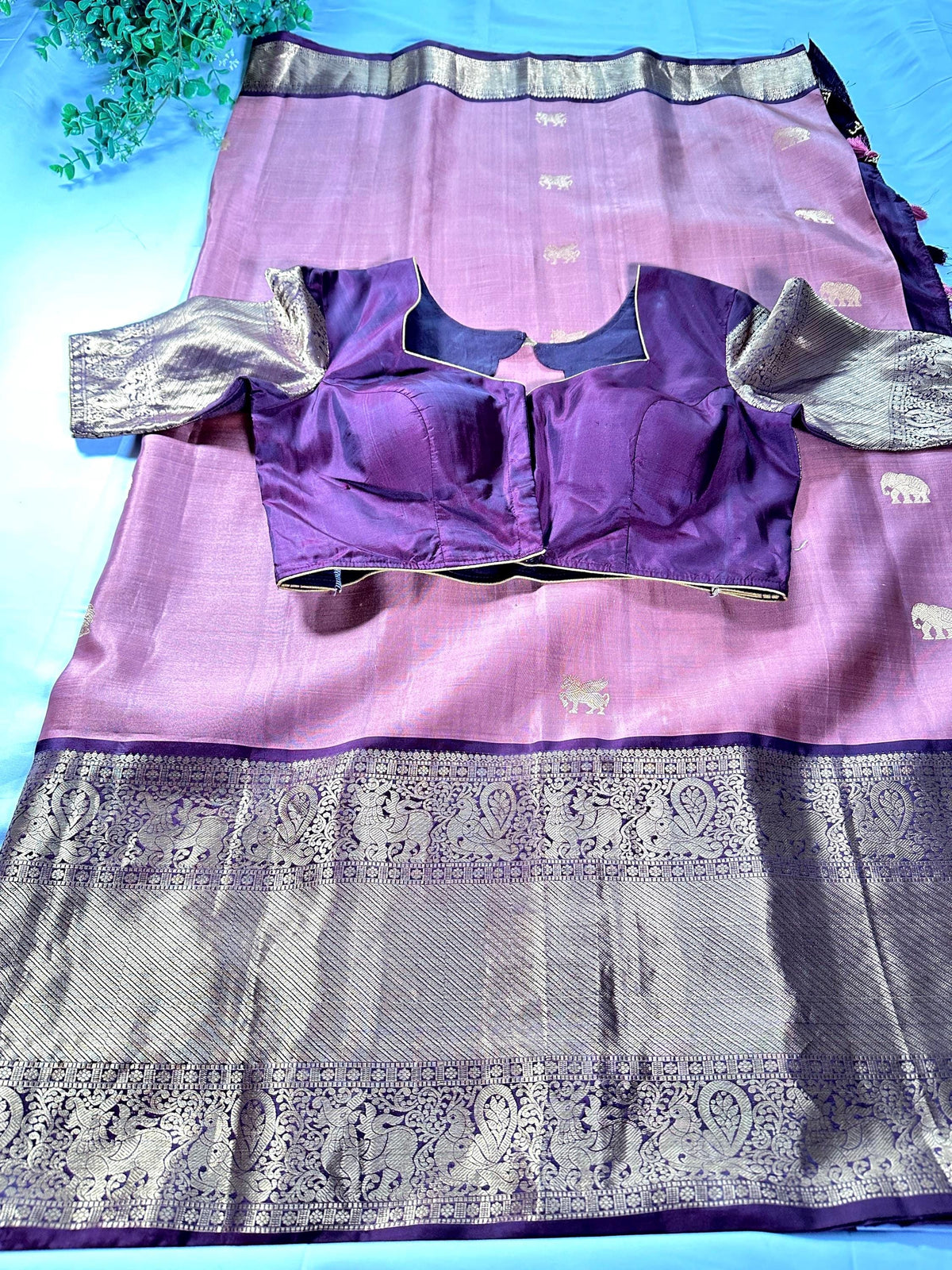 Handloom Kanjivaram Silk Saree with Stitched Blouse, Shipping from USA, Partywear Saree Ready to wear