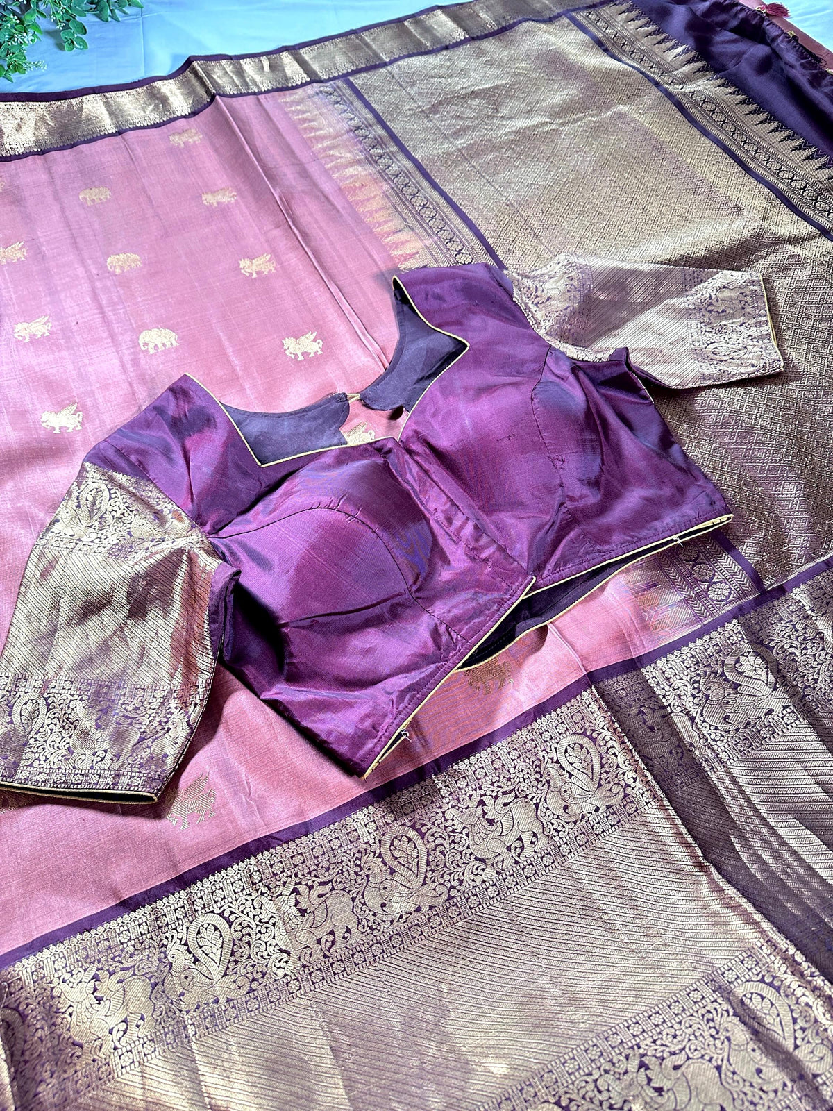 Handloom Kanjivaram Silk Saree with Stitched Blouse, Shipping from USA, Partywear Saree Ready to wear