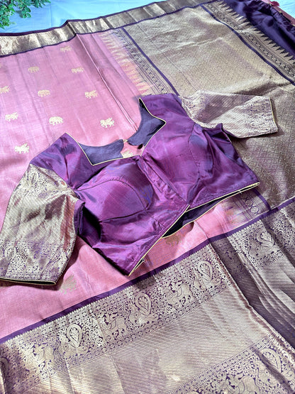 Handloom Kanjivaram Silk Saree with Stitched Blouse, Shipping from USA, Partywear Saree Ready to wear