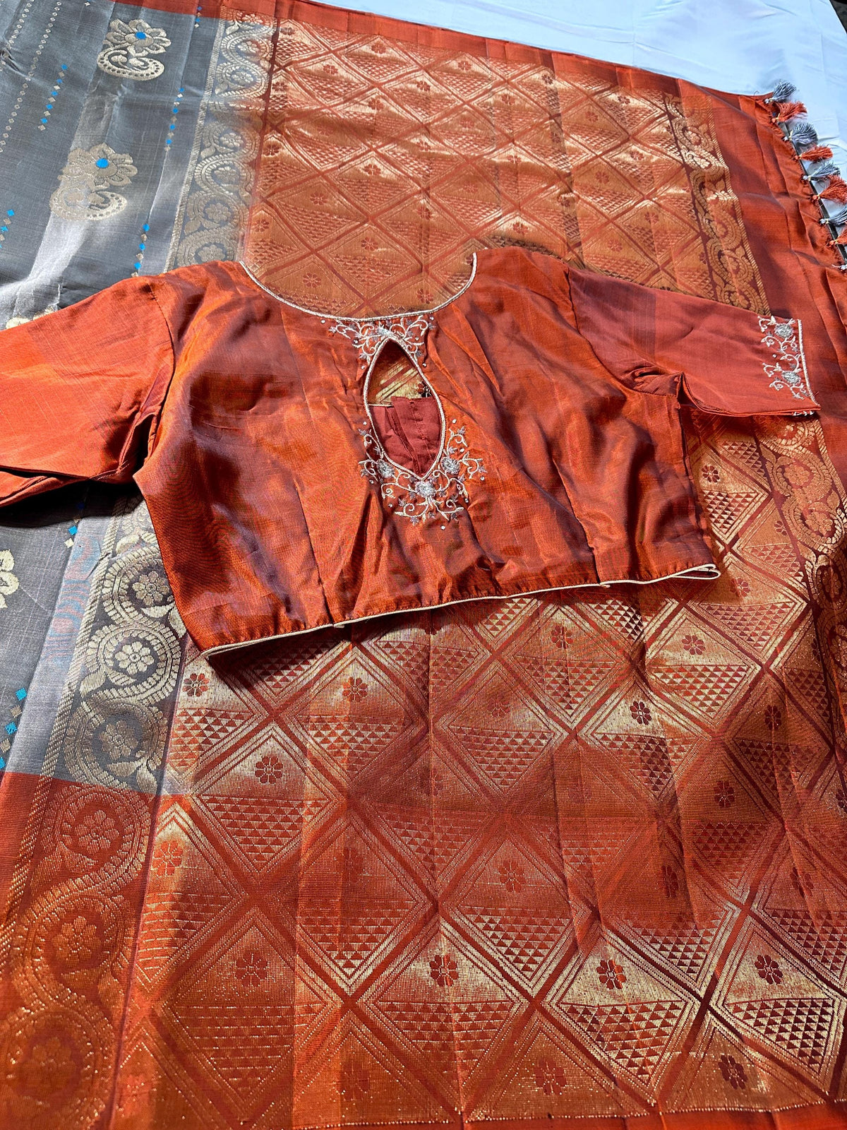 Handloom Kanjivaram Pure Silk Saree with Stitched Blouse | Wedding Saree With Stitched Blouse | Indian Party Wear Saree