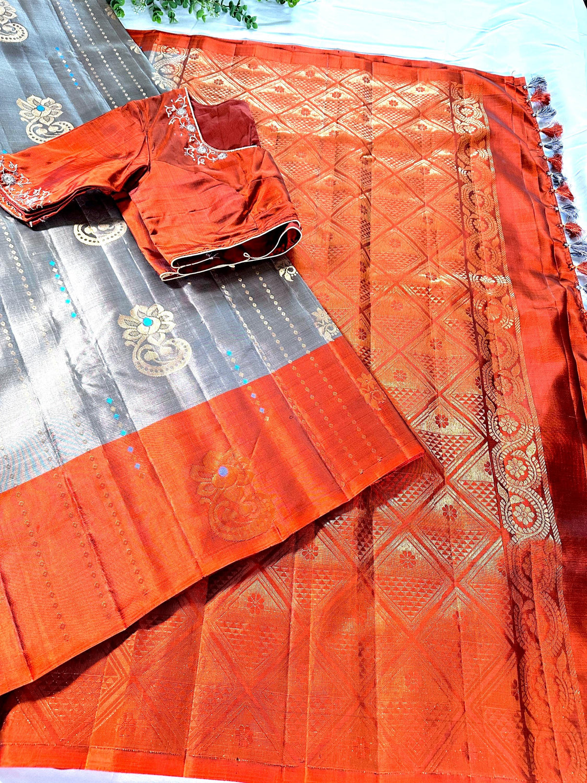 Handloom Kanjivaram Pure Silk Saree with Stitched Blouse | Wedding Saree With Stitched Blouse | Indian Party Wear Saree