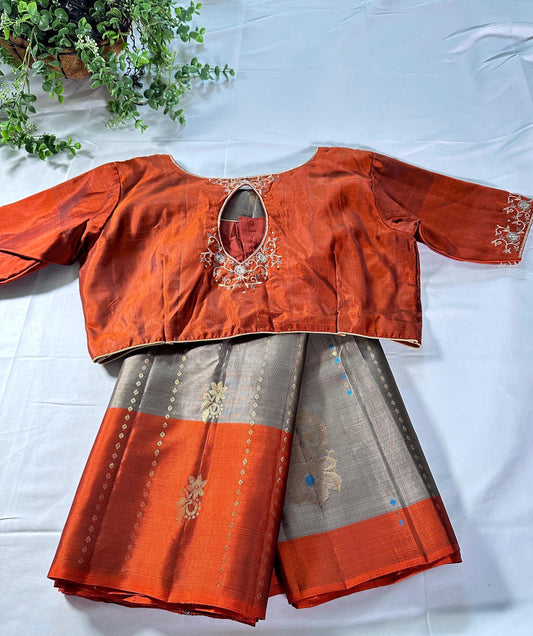 Handloom Kanjivaram Pure Silk Saree with Stitched Blouse | Wedding Saree With Stitched Blouse | Indian Party Wear Saree
