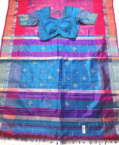 Handloom Jamdhani Weaving Bengal  Pure Silk  Saree with Silk Mark | Party Wear Wedding Silk Saree | Stitched Blouse