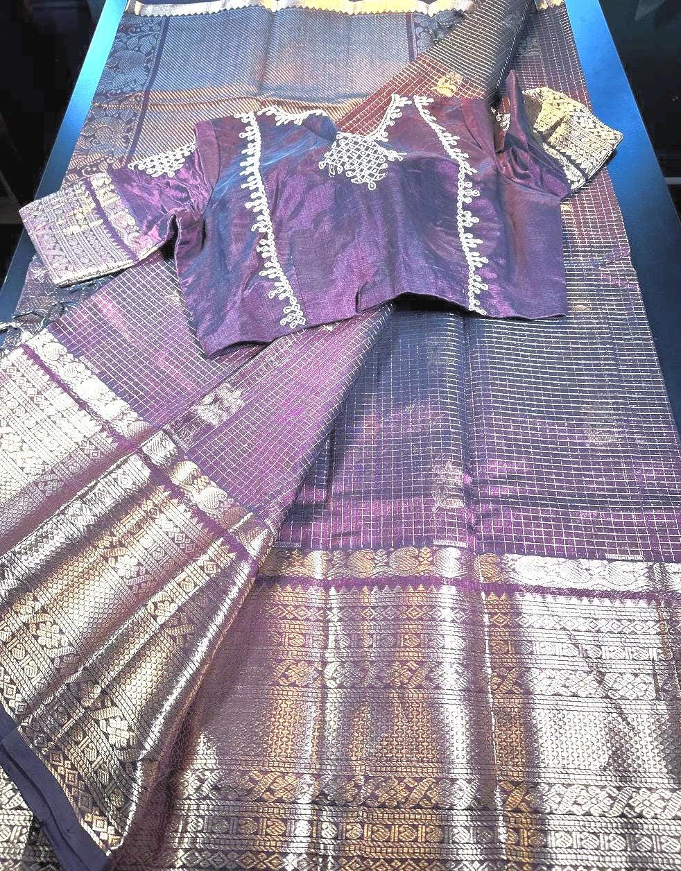 Handloom Pure Mangalagiri Silk Saree USA | Party Wear Saree  | Stitched Blouse