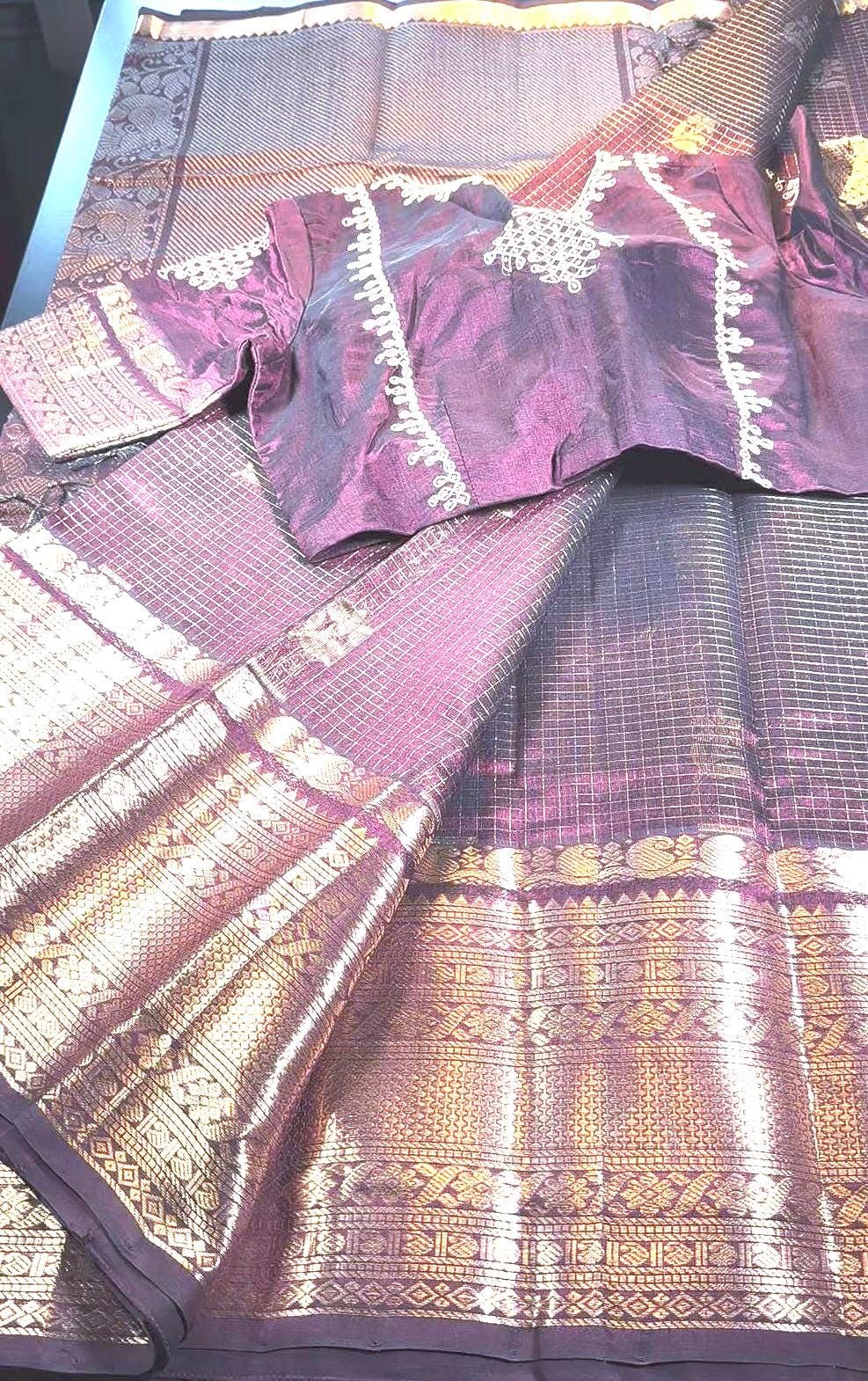 Handloom Pure Mangalagiri Silk Saree USA | Party Wear Saree  | Stitched Blouse