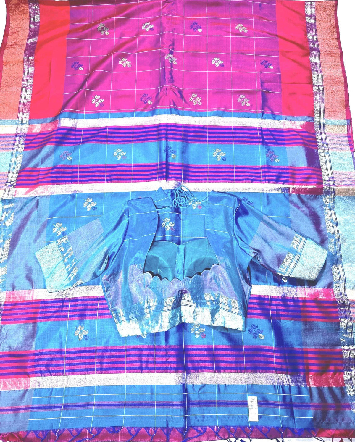 Handloom Jamdhani Weaving Bengal  Pure Silk  Saree with Silk Mark | Party Wear Wedding Silk Saree | Stitched Blouse