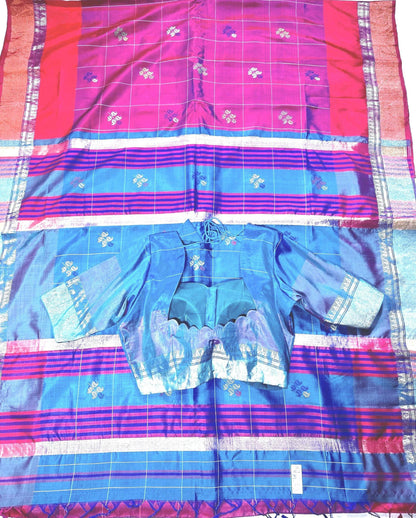 Handloom Jamdhani Weaving Bengal  Pure Silk  Saree with Silk Mark | Party Wear Wedding Silk Saree | Stitched Blouse