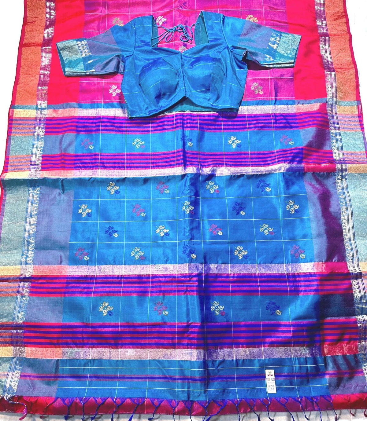 Handloom Jamdhani Weaving Bengal  Pure Silk  Saree with Silk Mark | Party Wear Wedding Silk Saree | Stitched Blouse
