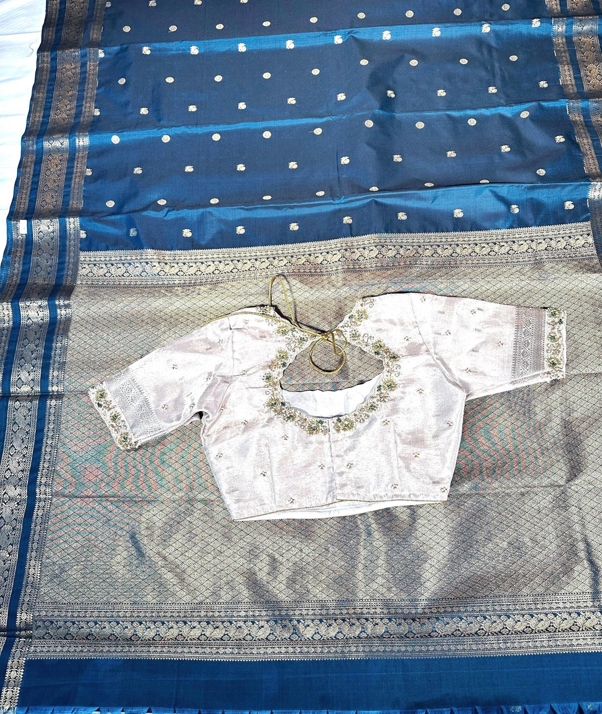 Handloom Light Weight Kanjivaram Silk Saree Gift Saree with Running Blouse, Maggam Work Stitched Blouse | Wedding & Party Saree