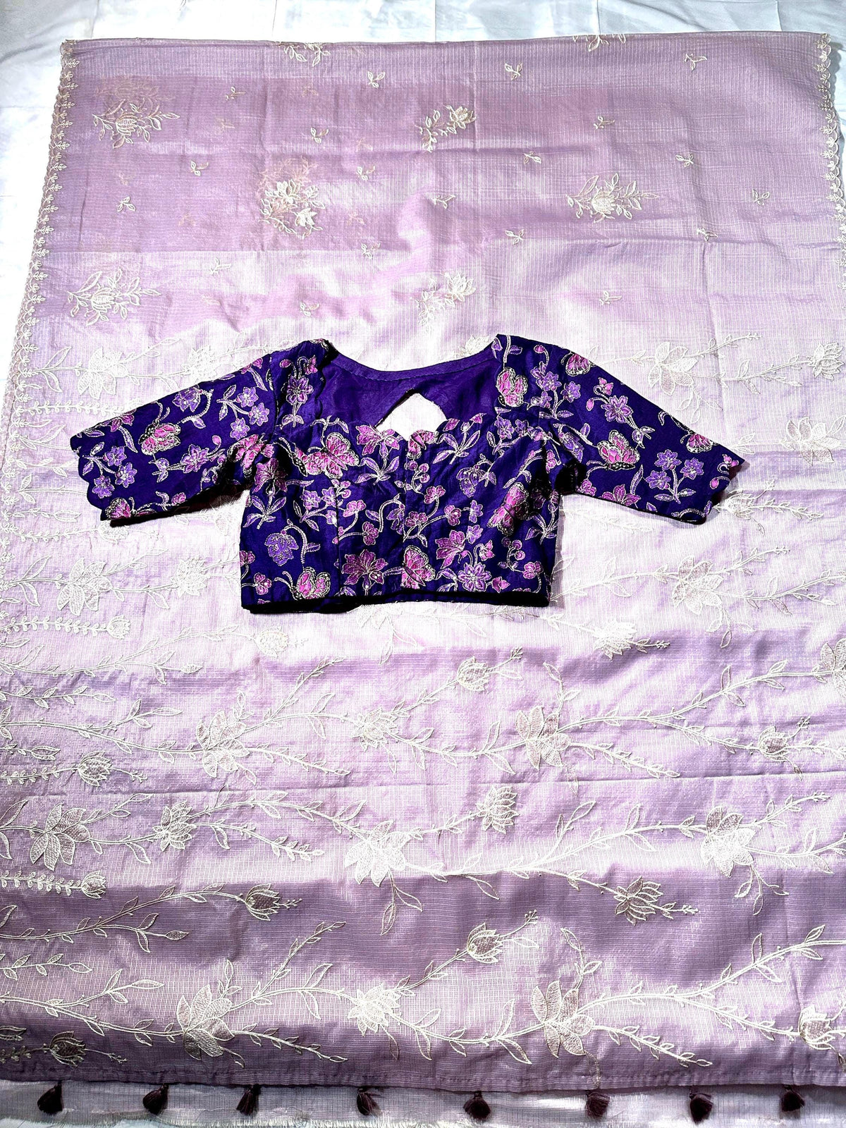 Silky Kota Appliqué Work Saree with Stitched Blouse | Gift Wedding Party Saree | Ships from US