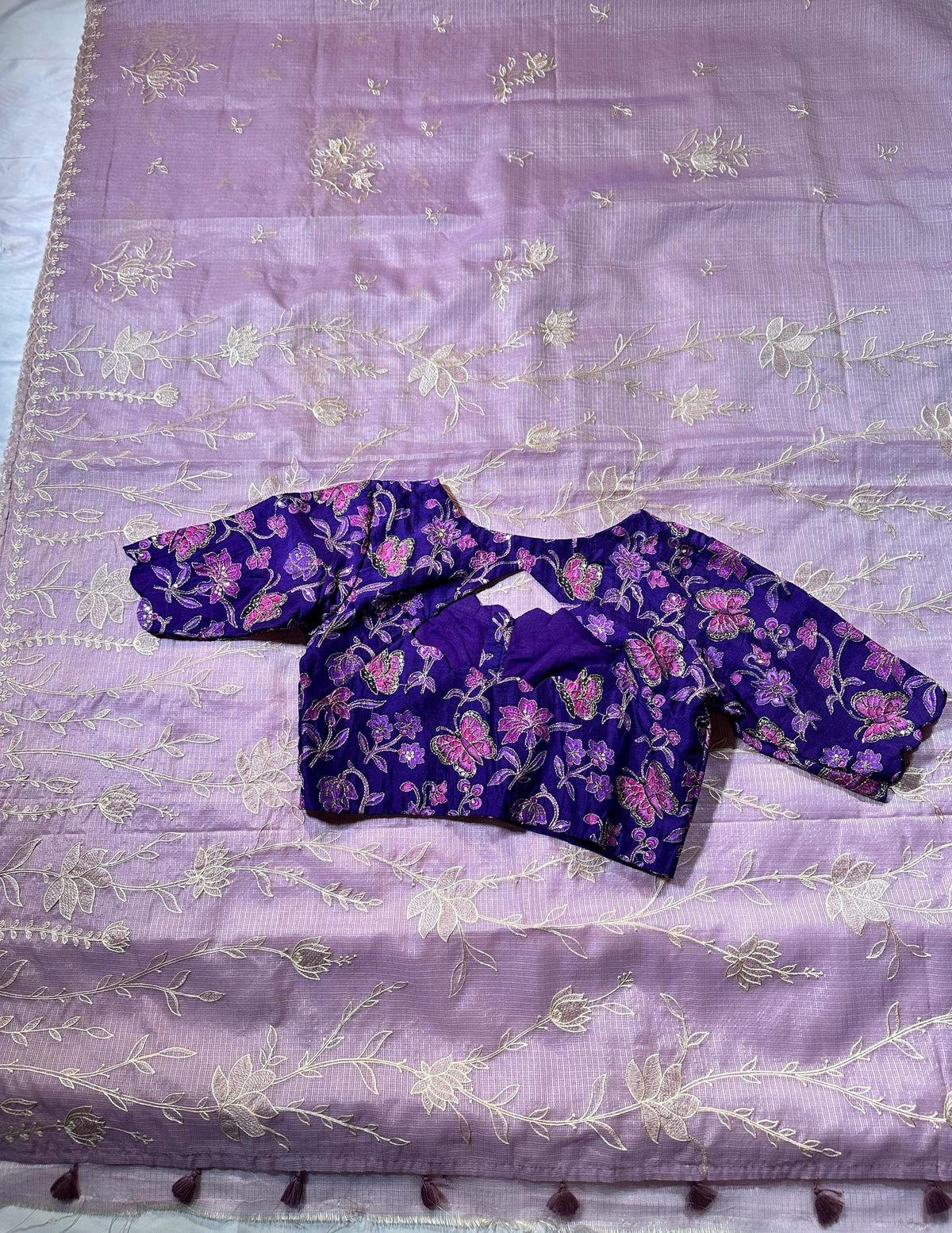 Silky Kota Appliqué Work Saree with Stitched Blouse | Gift Wedding Party Saree | Ships from US