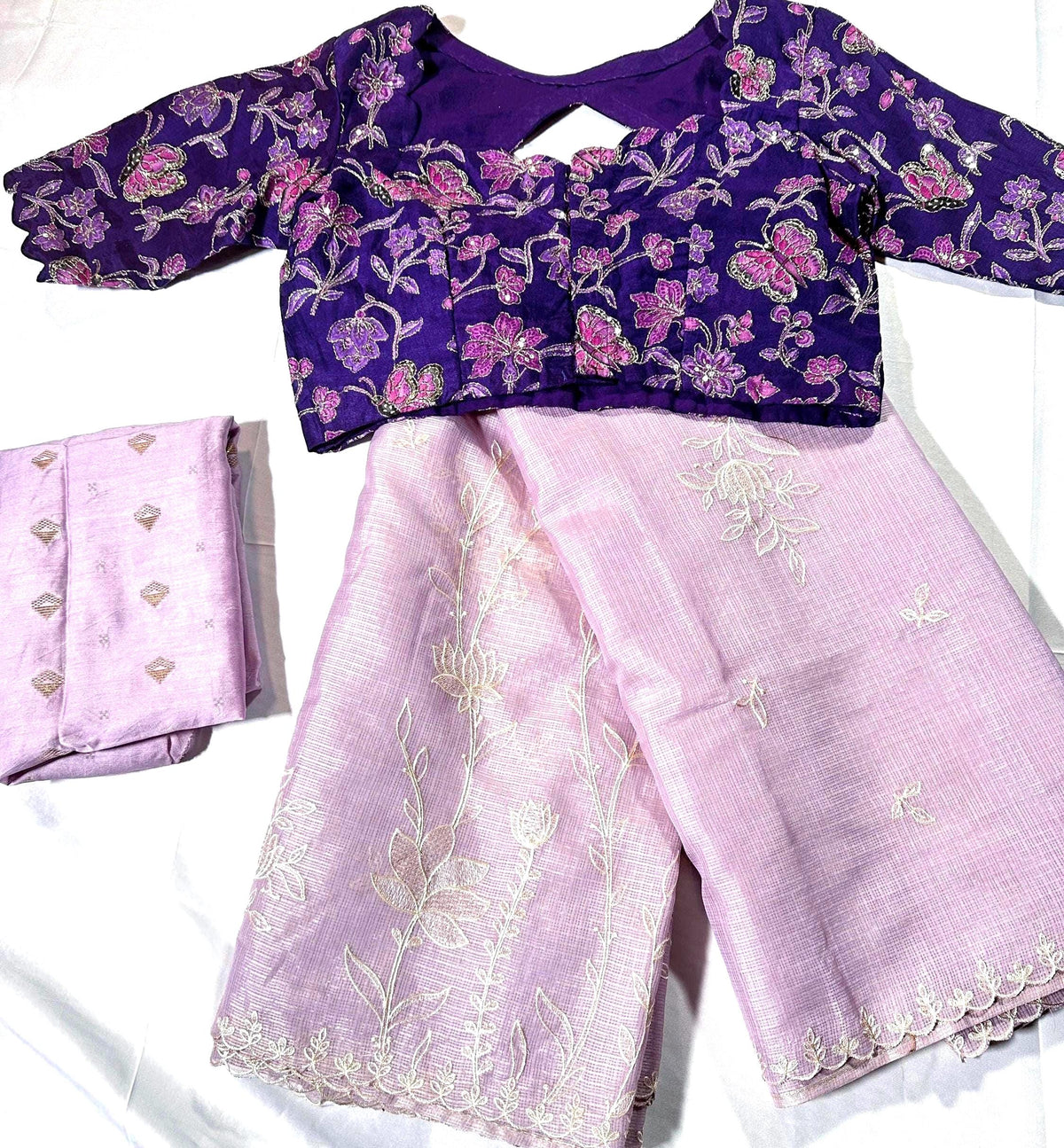 Silky Kota Appliqué Work Saree with Stitched Blouse | Gift Wedding Party Saree | Ships from US