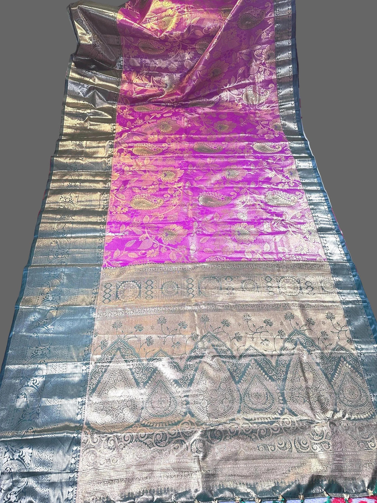 Kanchi Pattu Premium Silk Saree with Stitched Maggam Work. Ready to wear. Shipping from USA