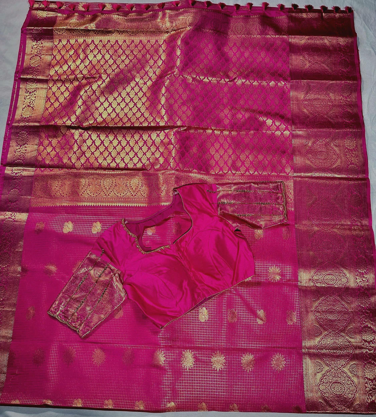 Kanjivaram Premium Semi Silk Saree with Stitched Maggam Work Blouse | Indian Wedding Saree | Ships From USA