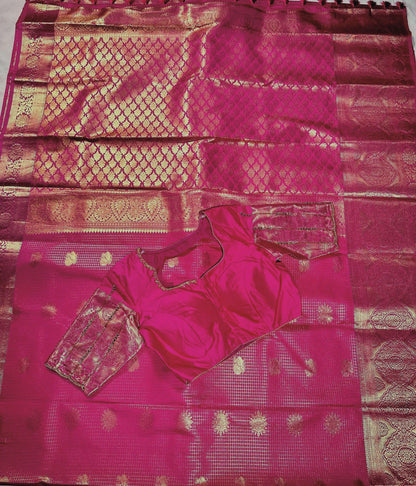 Kanjivaram Premium Semi Silk Saree with Stitched Maggam Work Blouse | Indian Wedding Saree | Ships From USA