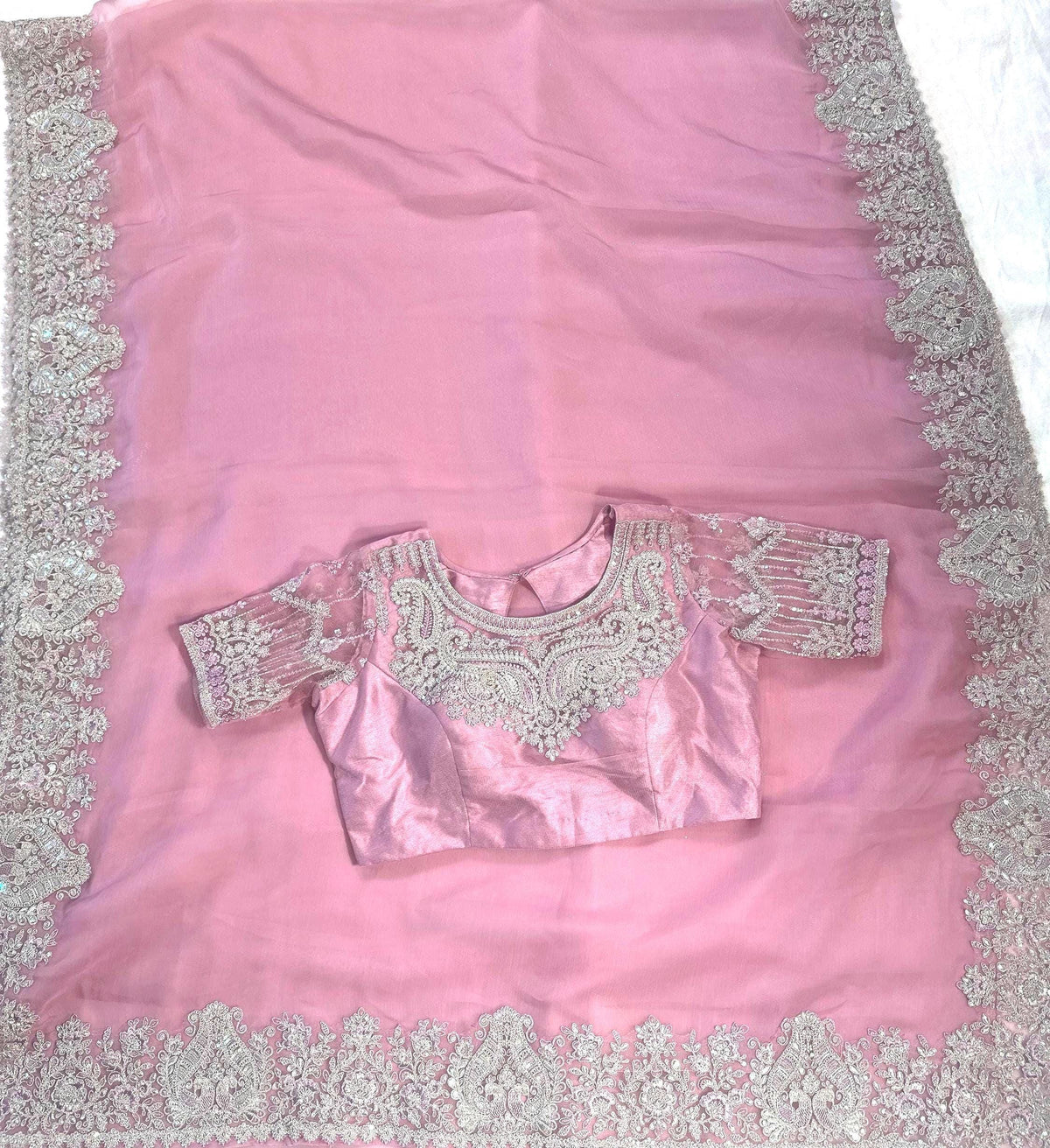 Elegant Party Wear Saree Pure Crape Silk with Stitched Designer Blouse | Wedding Festival Traditional Saree | Ships from USA