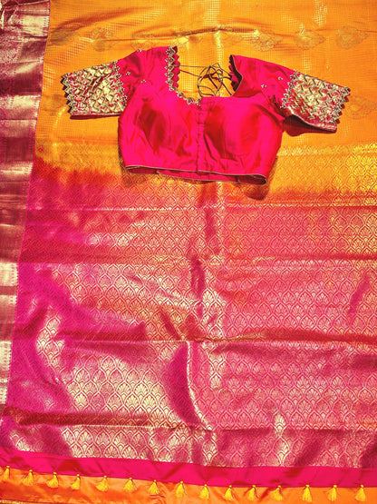 Kanchivaram Premium Semi Silk Saree with Maggam Work Blouse Ready-to-wear, Shipping from USA
