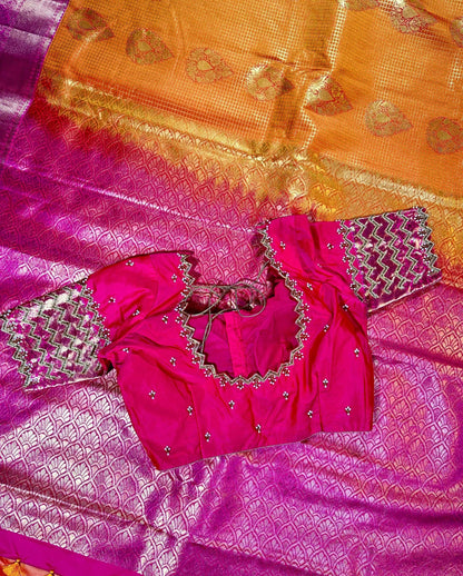 Kanchivaram Premium Semi Silk Saree with Maggam Work Blouse Ready-to-wear, Shipping from USA