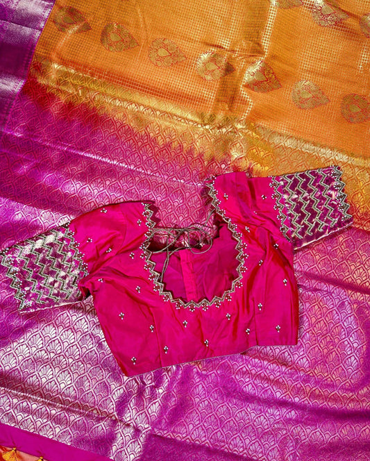 Kanchivaram Premium Semi Silk Saree with Maggam Work Blouse Ready-to-wear, Shipping from USA