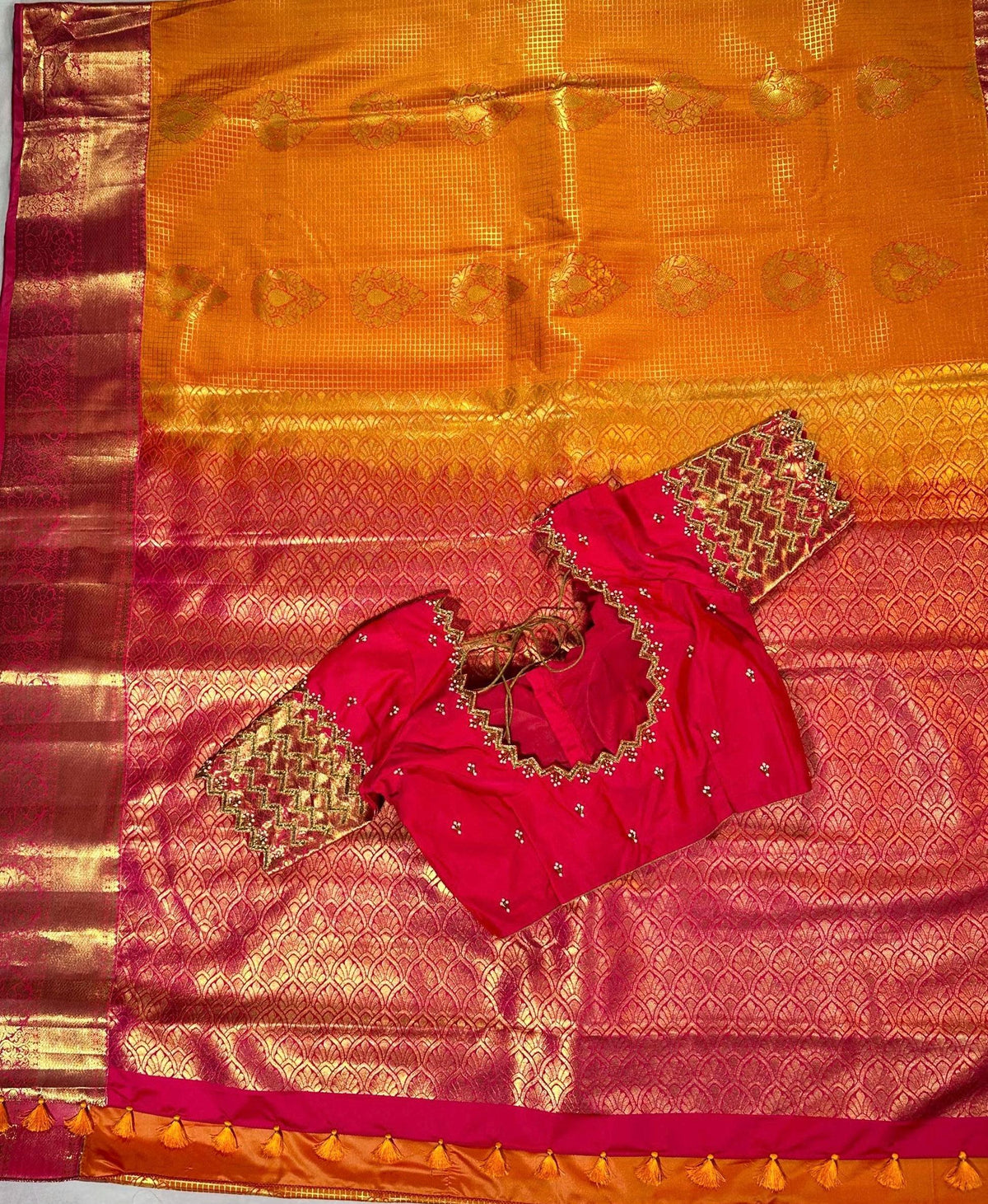 Kanchivaram Premium Semi Silk Saree with Maggam Work Blouse Ready-to-wear, Shipping from USA
