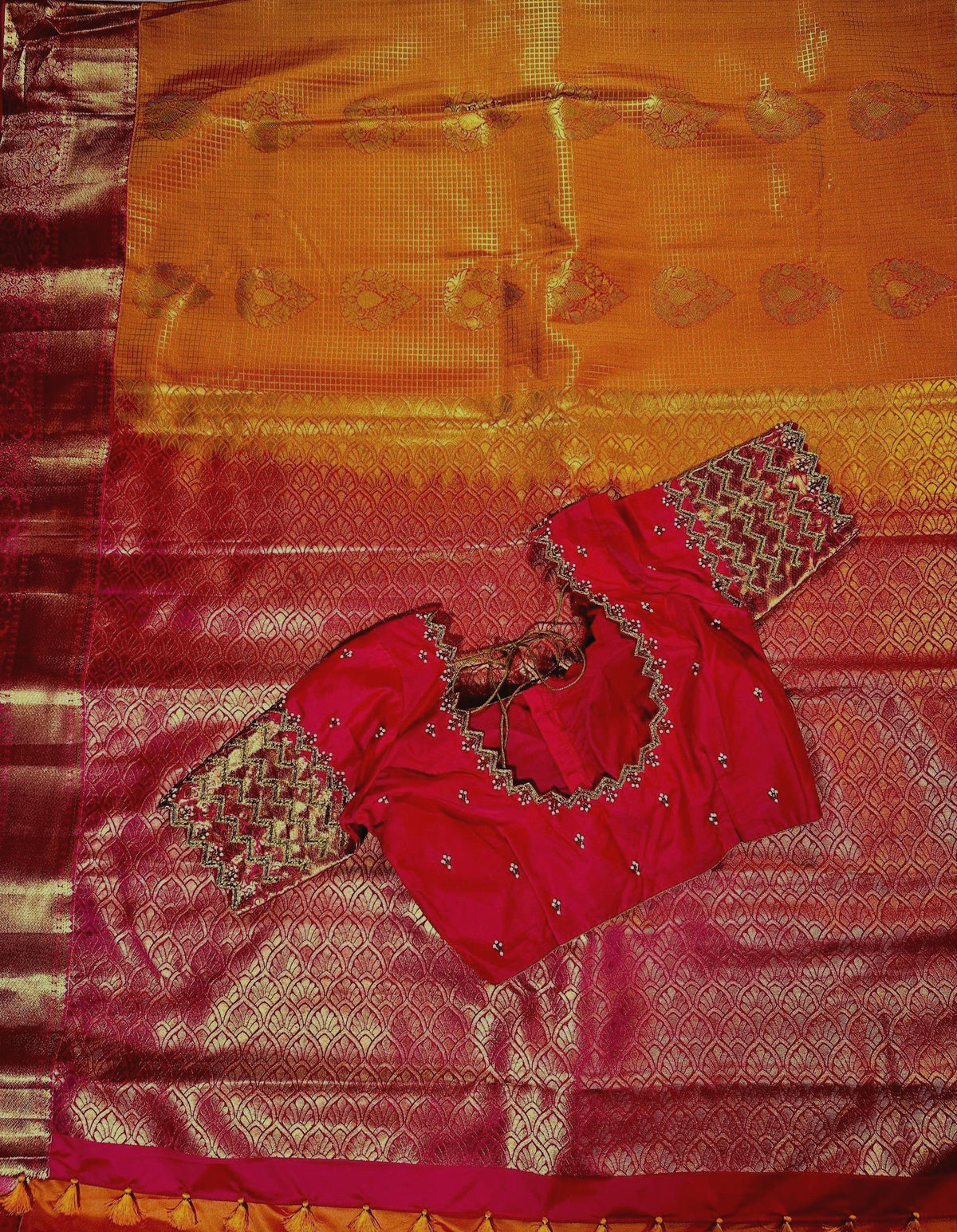 Kanchivaram Premium Semi Silk Saree with Maggam Work Blouse Ready-to-wear, Shipping from USA