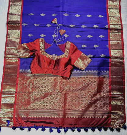 Handloom Kanjivaram Silk Saree with Stitched Blouse | Wedding Saree With Stitched Blouse | Indian Party Wear Saree