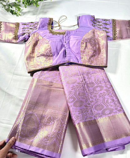 Kanjivaram Brocade Premium Semi Silk Saree with Stitched Maggam Work Mirror Work Blouse. Ready to wear. Shipping from USA
