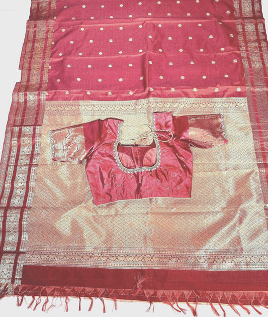 Handloom Kanjivaram light weight Saree Pattu Saree | Maggam Work Blouse | Stitched Blouse | Wedding & Party Saree | Ships from USA