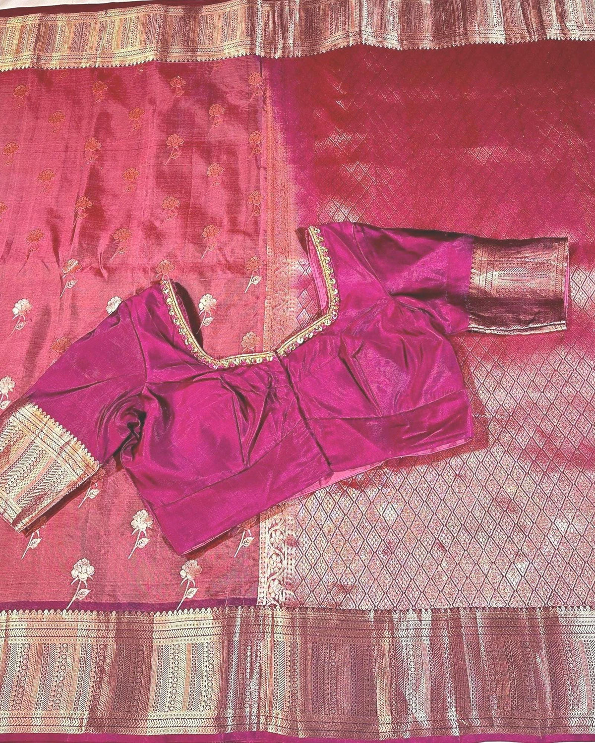 Handloom Kanjivaram Silk Saree with Stitched Blouse | Wedding Saree with Stitched Blouse | Indian Party Wear Saree