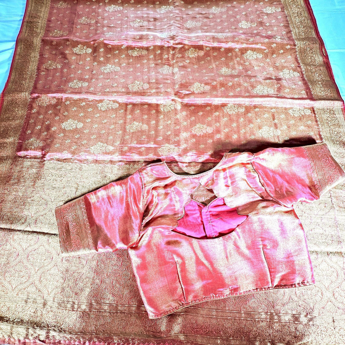 Banarasi Tissue Crape Silk Saree USA | Party Wear Wedding Silk Saree with Blouse  | Stitched Blouse | Shade of pink