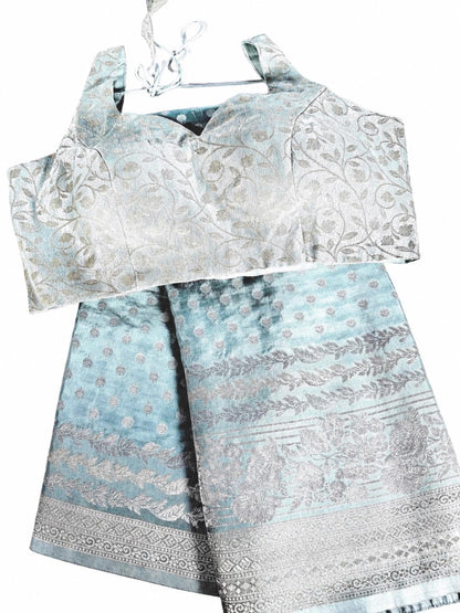 Banarasi Moonga Silk Saree with stitched blouse | Sleeveless Blouse with Sleeves included for stitching | USA shipping