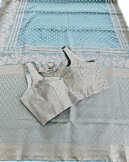 Banarasi Moonga Silk Saree with stitched blouse | Sleeveless Blouse with Sleeves included for stitching | USA shipping