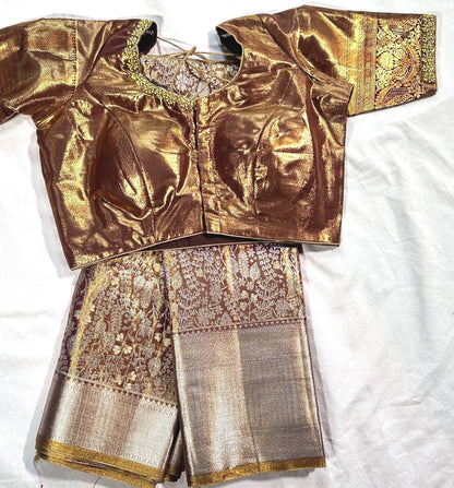 Kanjeevaram Tissue Premium  Kanchi Pattu Silk Saree with Stitched Maggam Work Blouse