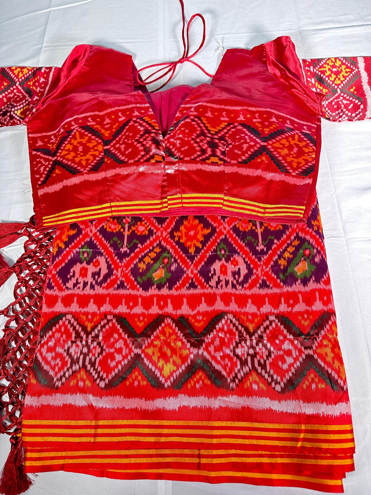 Patan Patola Semi Silk / Art Silk Saree with Stitched Blouse  | Ready to wear