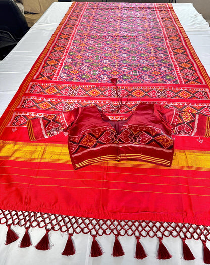 Patan Patola Semi Silk / Art Silk Saree with Stitched Blouse  | Ready to wear