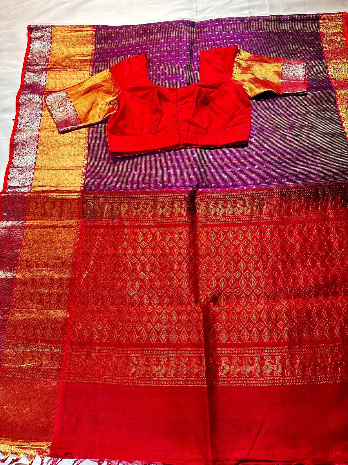 Handloom Traditional Pure Kuppadam Pattu Saree with Stitched Blouse. Partywear, Wedding Wear Saree,Shipping from USA