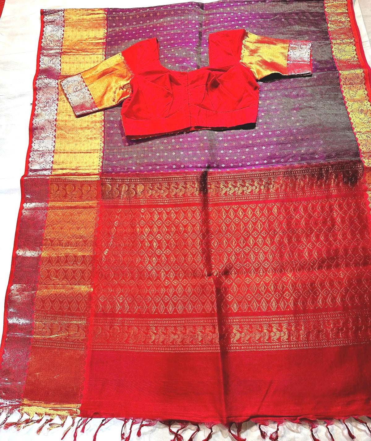 Handloom Traditional Pure Kuppadam Pattu Saree with Stitched Blouse. Partywear, Wedding Wear Saree,Shipping from USA