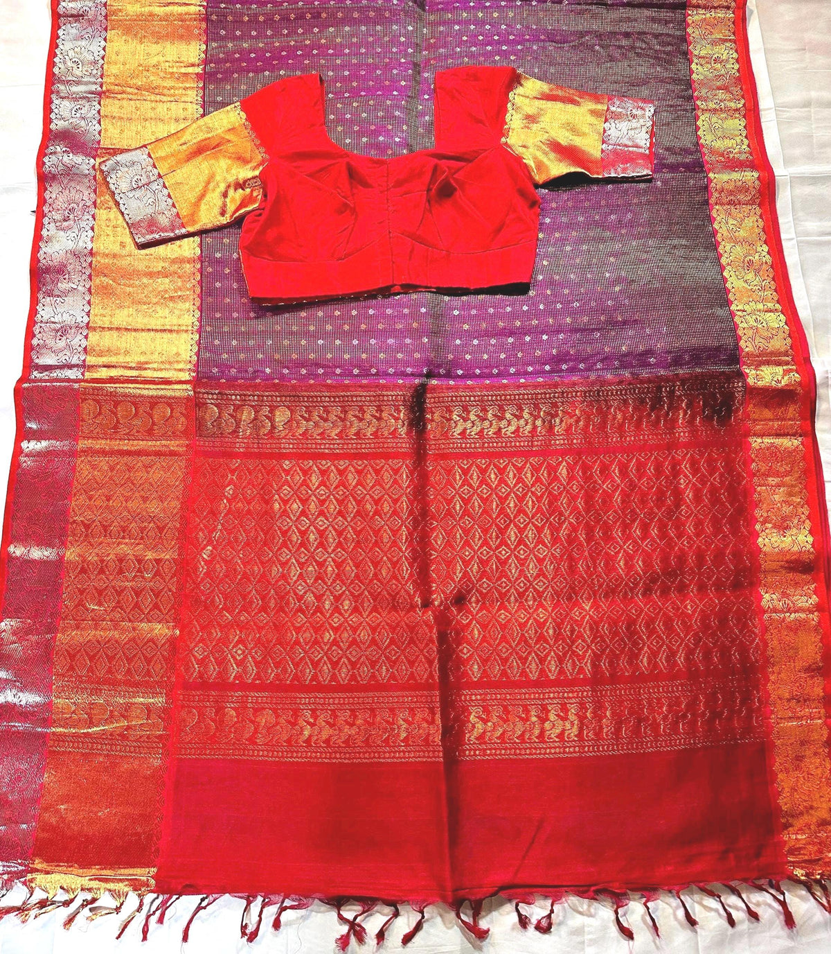 Handloom Traditional Pure Kuppadam Pattu Saree with Stitched Blouse. Partywear, Wedding Wear Saree,Shipping from USA