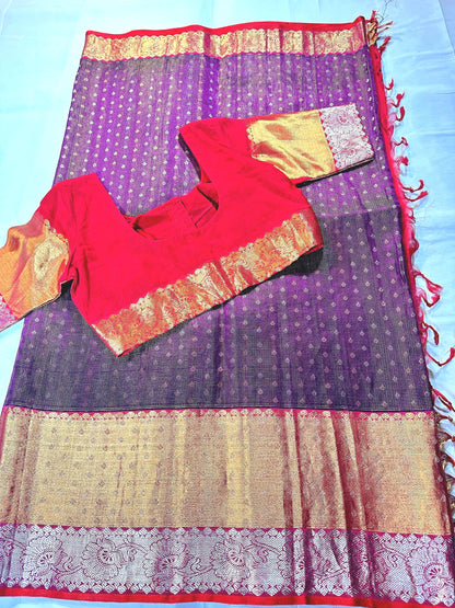 Handloom Traditional Pure Kuppadam Pattu Saree with Stitched Blouse. Partywear, Wedding Wear Saree,Shipping from USA