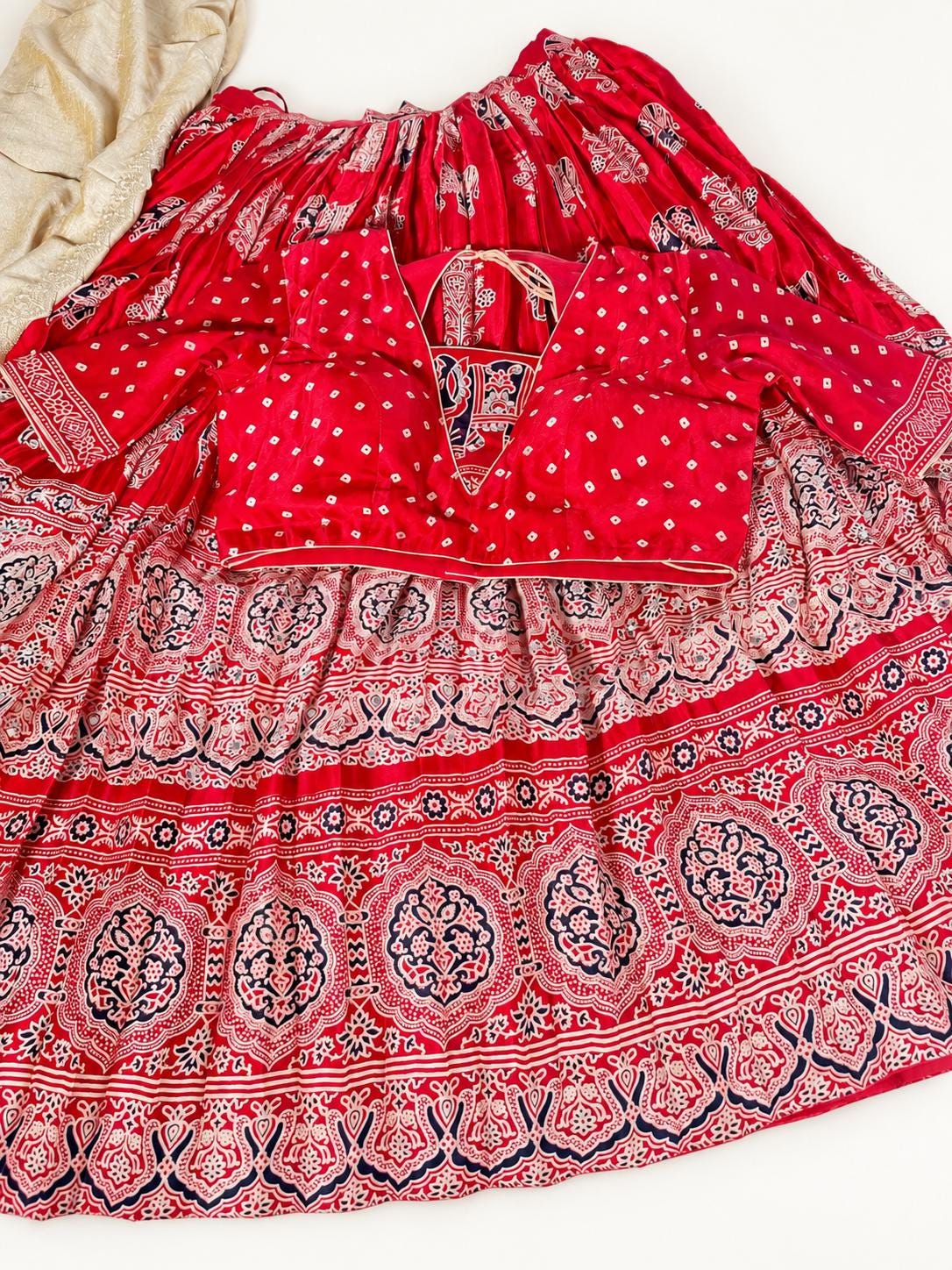 Mirror Work Pure Ajrakh Modal Silk Lehenga with Stitched Blouse Patola Print Designer Ethnic Wedding, Festive & Party Wear | Ships from USA