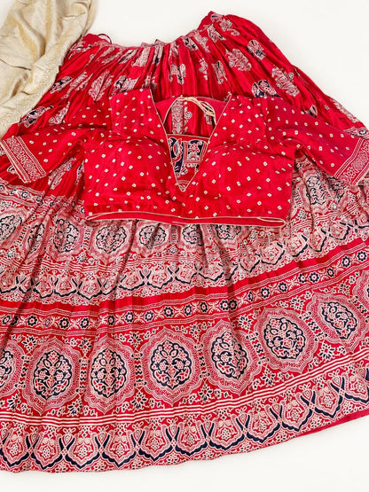 Mirror Work Pure Ajrakh Modal Silk Lehenga with Stitched Blouse Patola Print Designer Ethnic Wedding, Festive & Party Wear | Ships from USA
